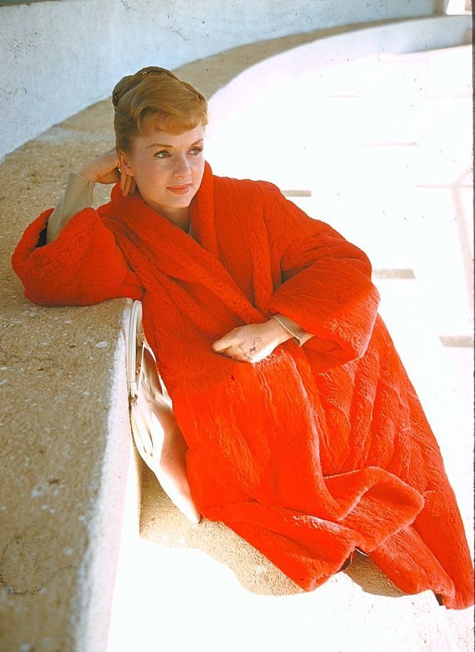 Debbie Reynolds in red coat, 1959.