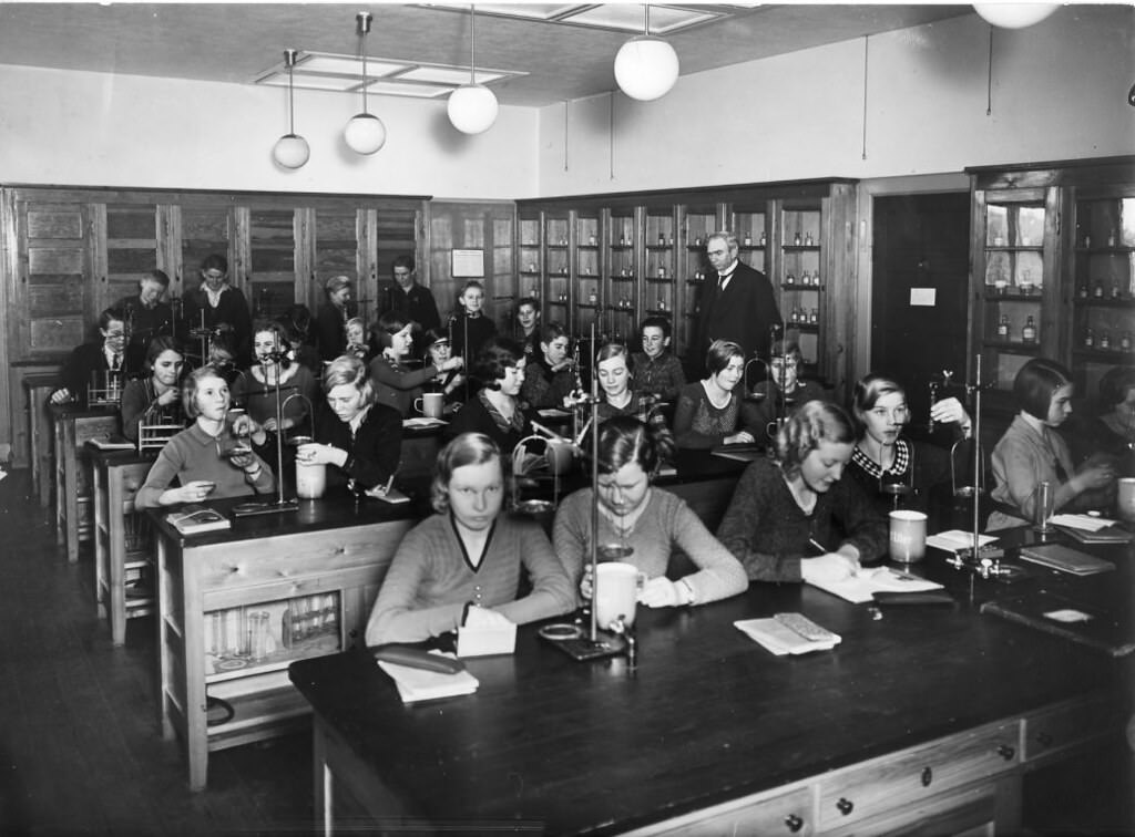 Roskilde Realskole, later Gråbrødreskole, Physics room, approx. 1933