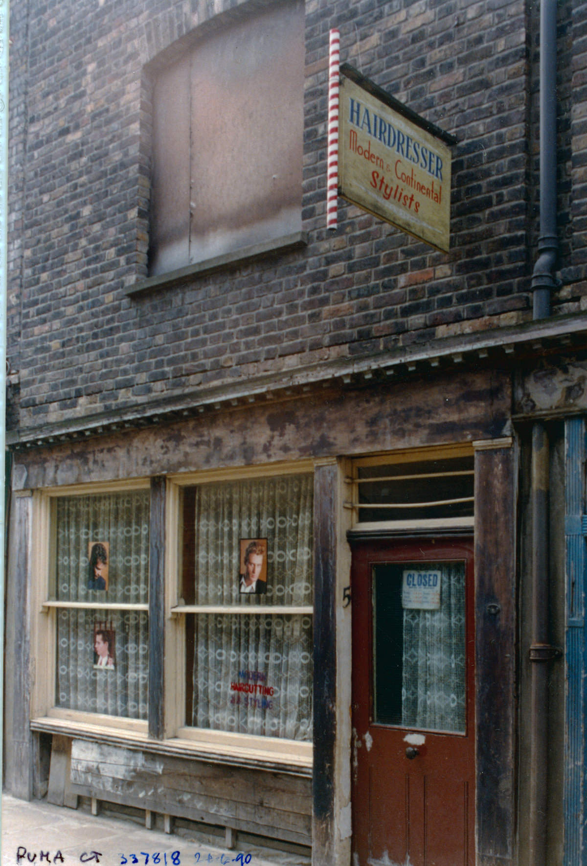 Hairdressers, Puma Court, Spitalfields, Tower Hamlets, 1990