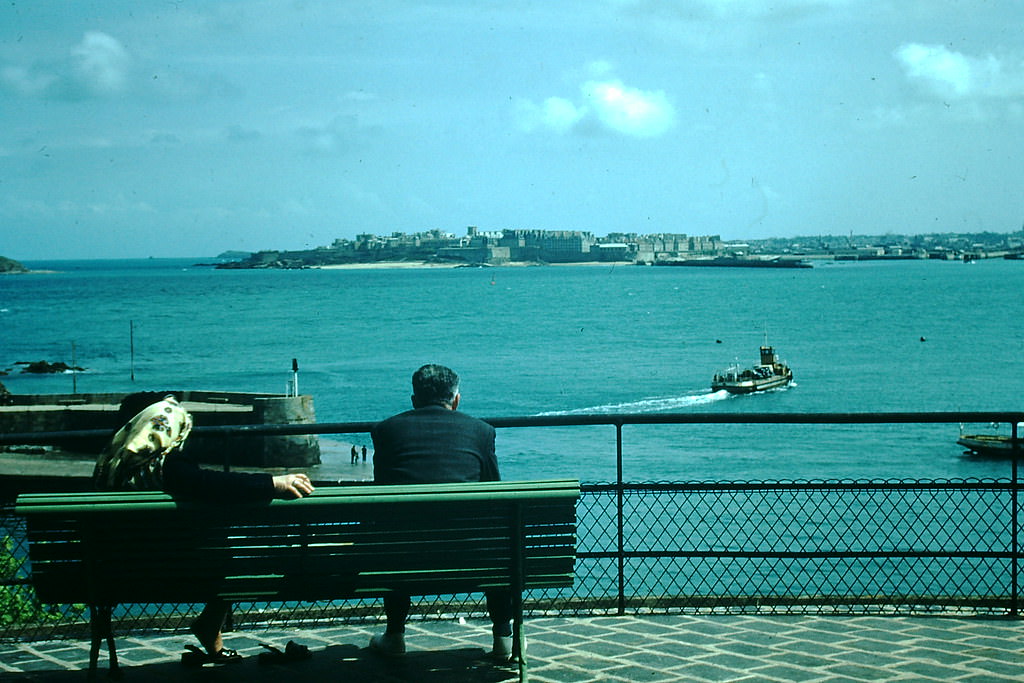 Looking at St Malo from Dinard, Brittany, France, 1954