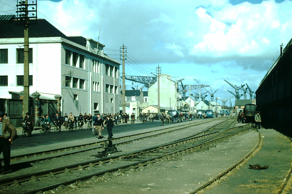 Shipyards St Nazaire at Mouth of Loire, Brittany, France, 1954