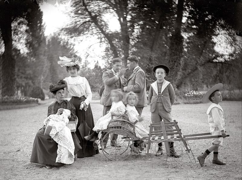 Generations of a French family in a Paris garden, circa 1900