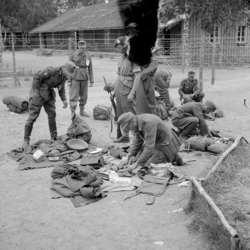 German prisoners of war at Elverum camp being processed prior to embarkation from Norway to Germany.