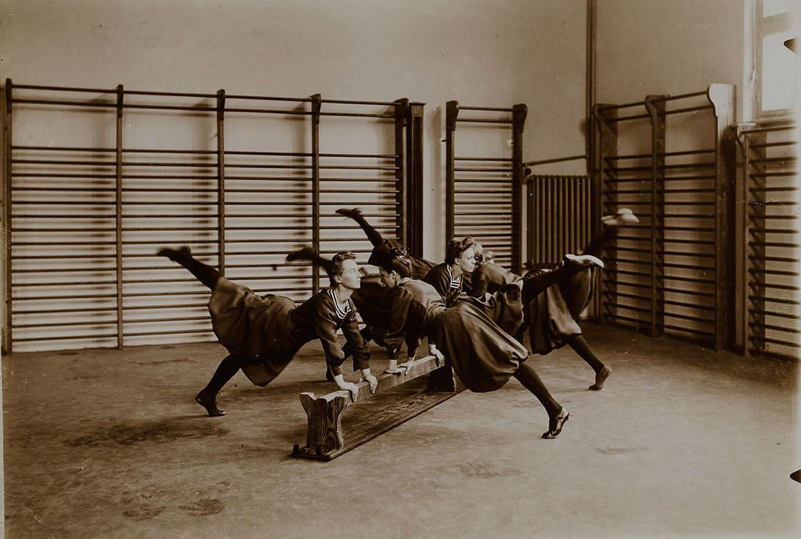 German Women Practicing Swedish Gymnastics in Heinrich, Germany in the 1900s