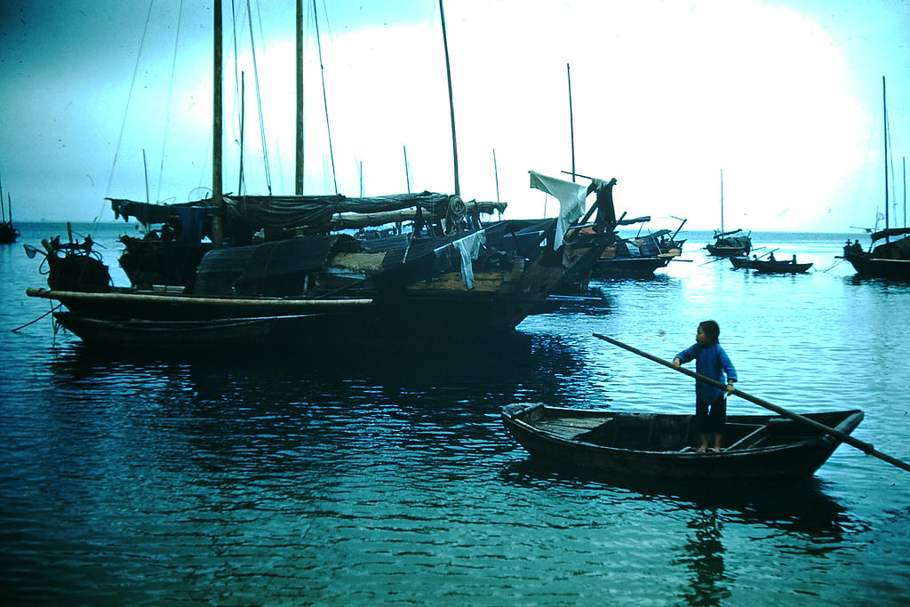Junks by Stanley Beach, Hong Kong, 1952