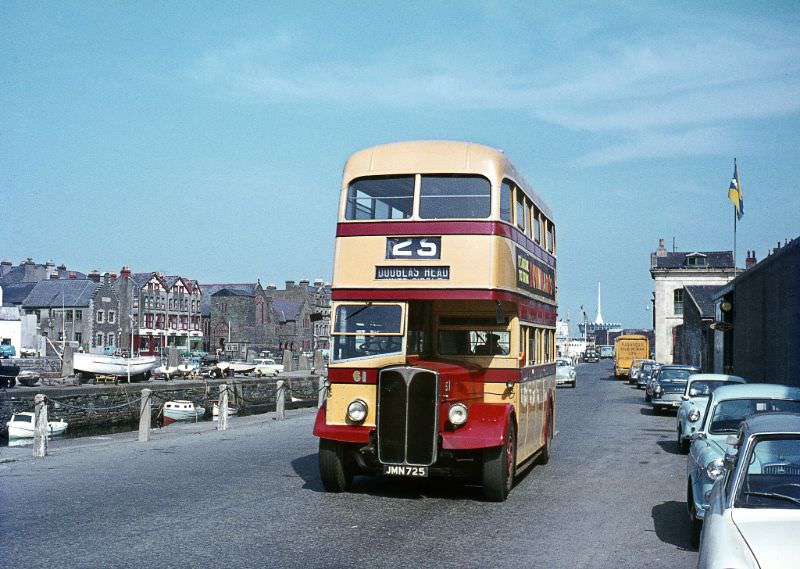 1948 built Regent No.61 is on Douglas South Quay en route for Douglas Head. The 'Sea Terminal' is seen to the buses rear, 5 August 1970