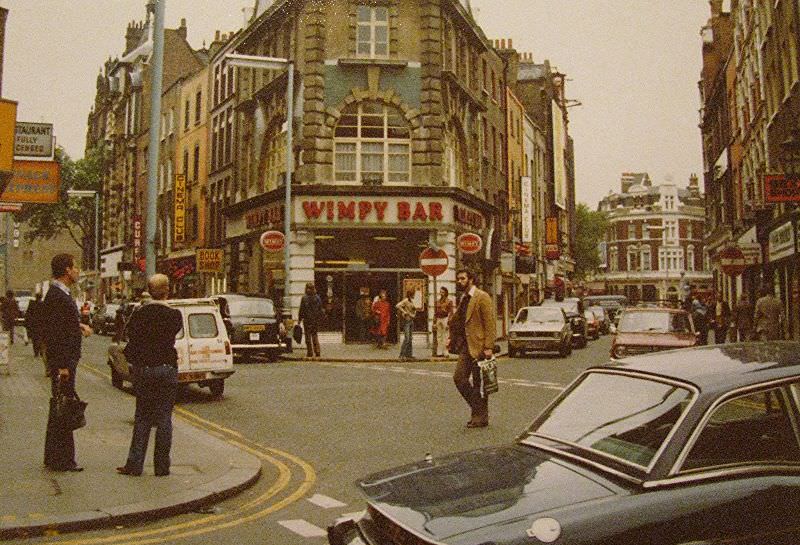 The Wimpy Bar at the junction of Old Compton Street and Moor Street.