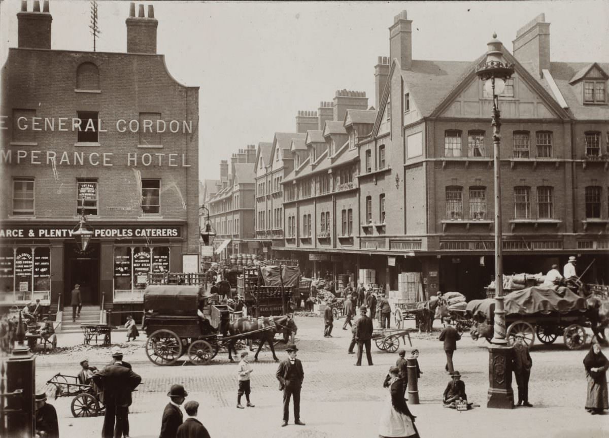 Spitalfields at the junction of Commercial Street and Brushfield Street.