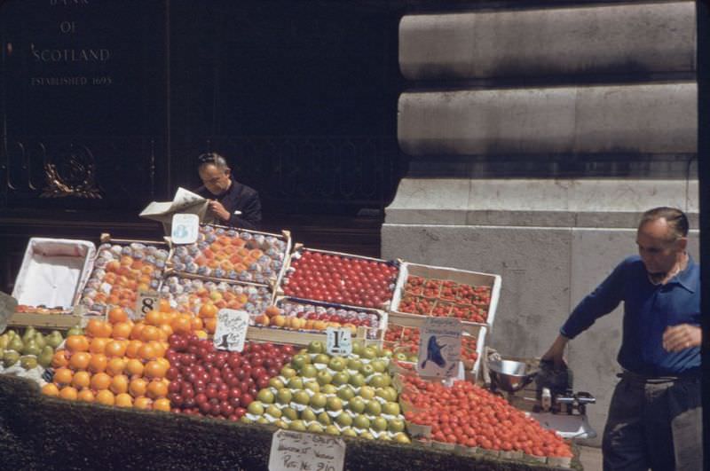 Fruit stand in Air Street near Piccadilly Hotel.
