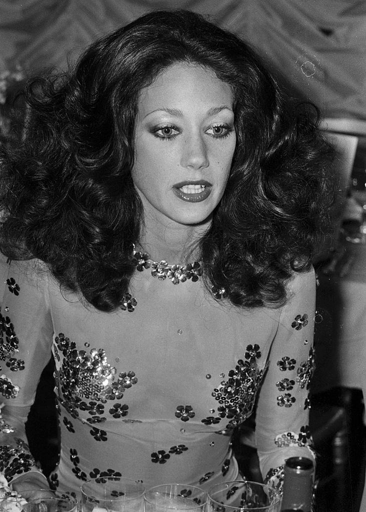 Marisa Berenson in silver flower dress, 1972.