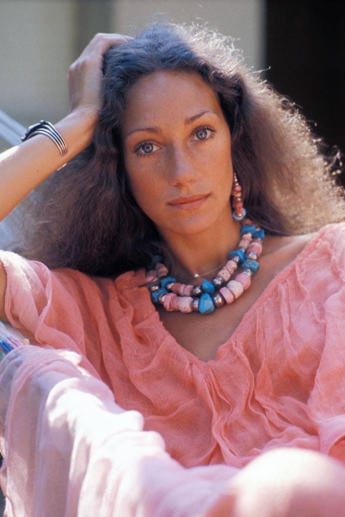 Marisa Berenson in pink dress, 1976.