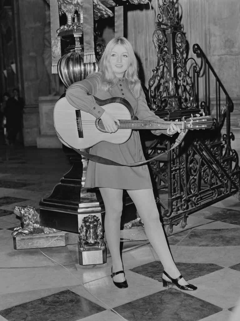 Mary Hopkin rehearsing at St Paul's Cathedral, London, 1968.