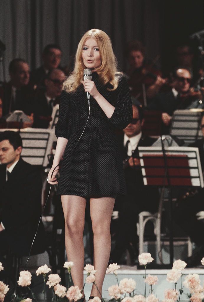 Mary Hopkin performs live on stage at the Sanremo Music Festival in Sanremo Casino, 1969.