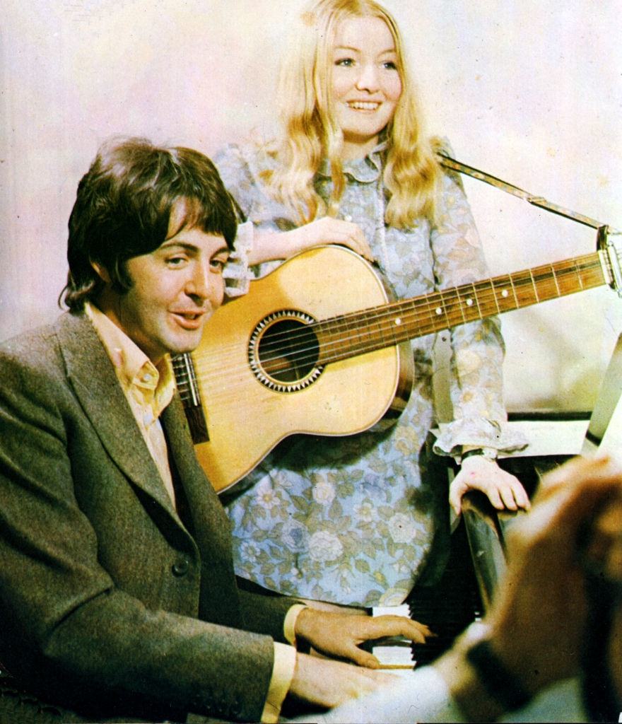 Mary Hopkin with Paul McCartney from the Beatles, 1960s.