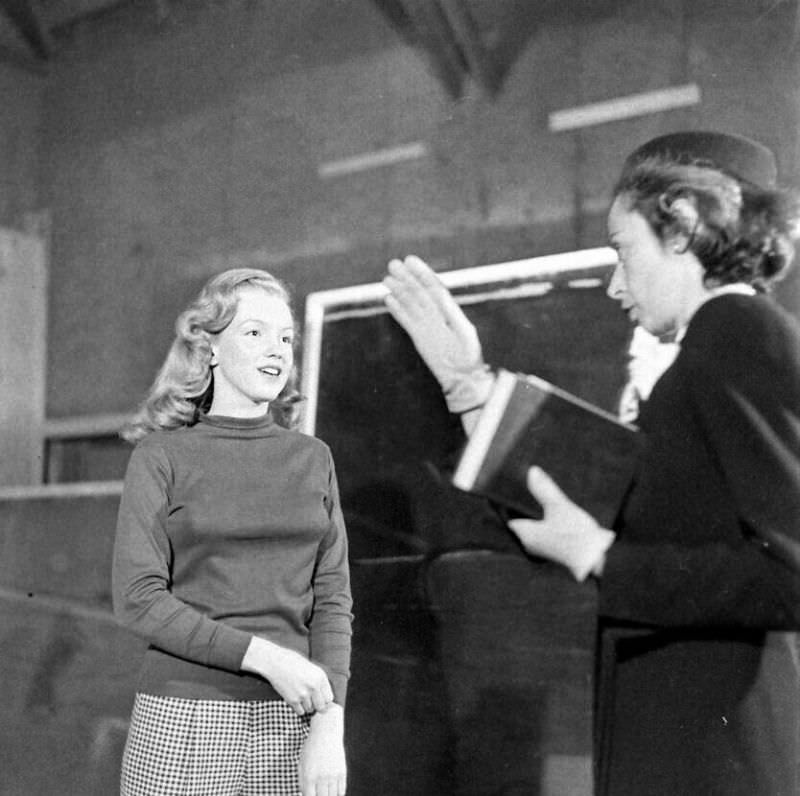 Marilyn Monroe During a Training Session with her Acting Coach in 1948