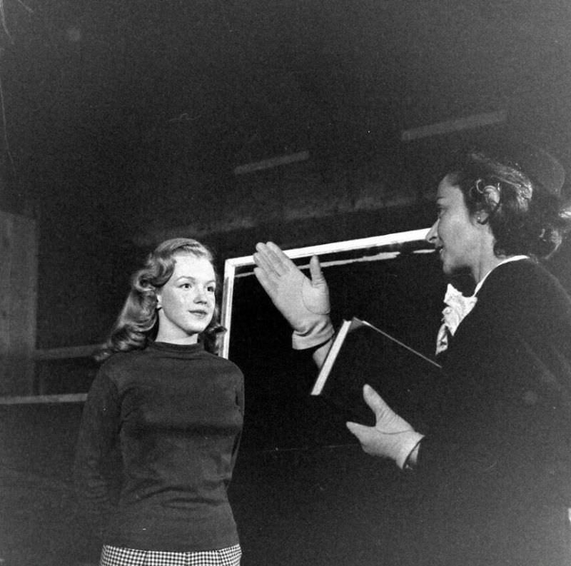 Marilyn Monroe During a Training Session with her Acting Coach in 1948