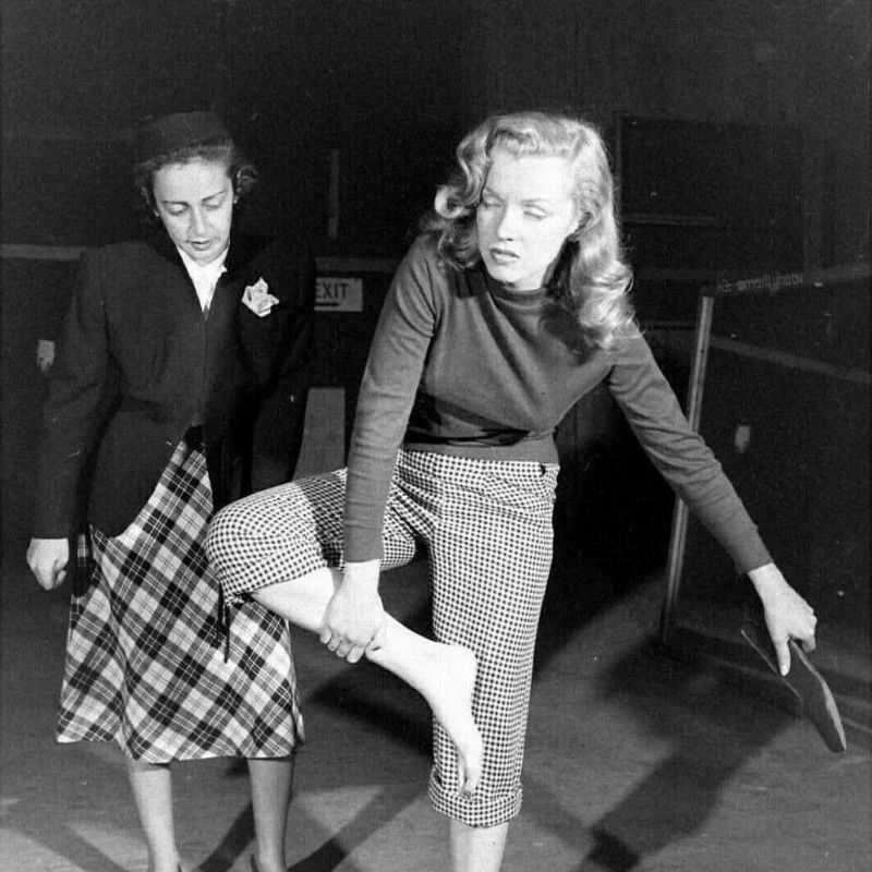 Marilyn Monroe During a Training Session with her Acting Coach in 1948