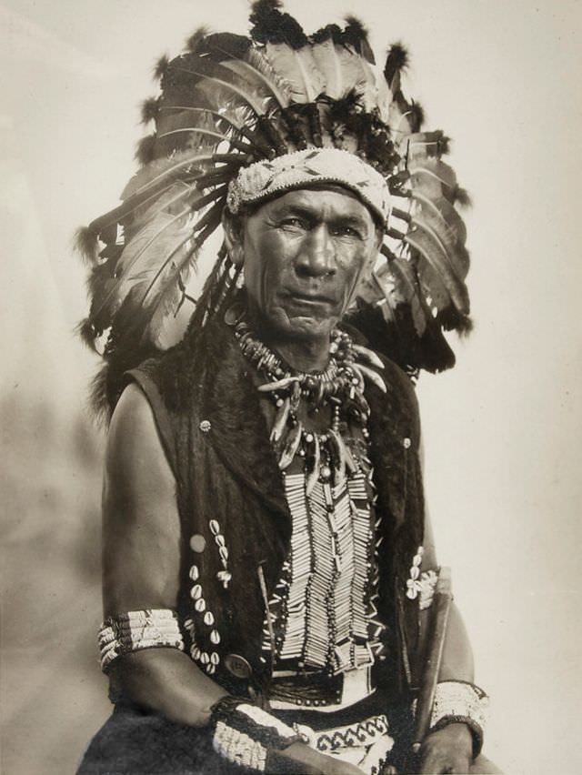 Unknown Native American Indian with ornate headdress