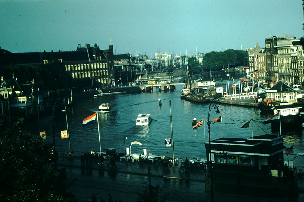 Canal Scene at Amsterdam- from Hotel Victoria, Netherlands, 1954
