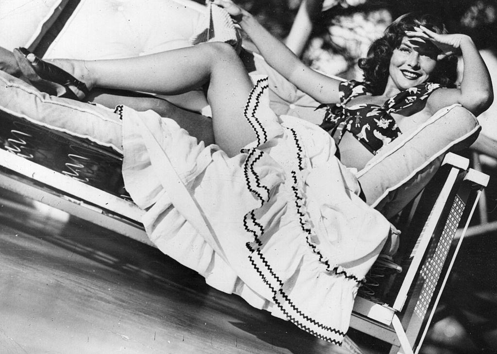 Paulette Goddard relaxing in the sun, 1935.