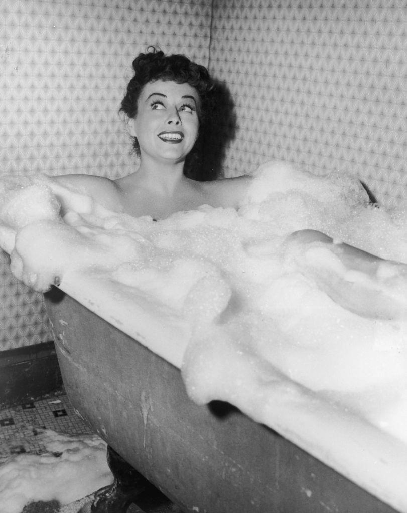 Paulette Goddard in a bubble bath, 1945.