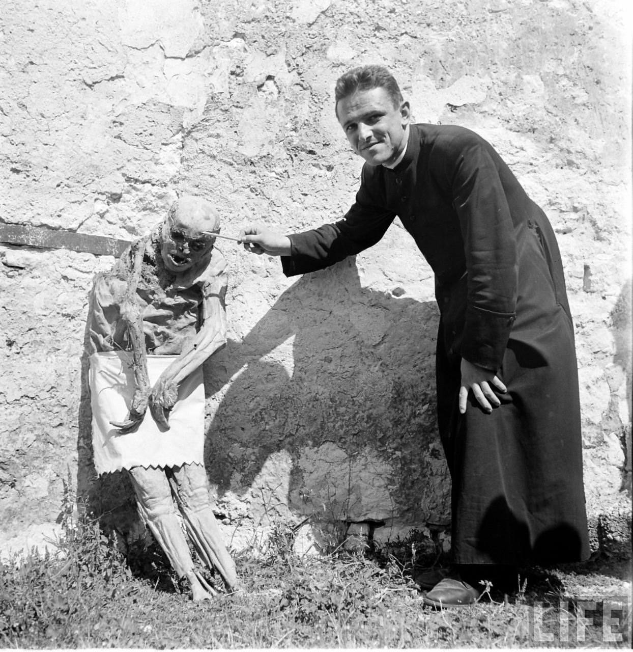 People Living with a Normal Life with Mummies in Venzone, Italy in 1950