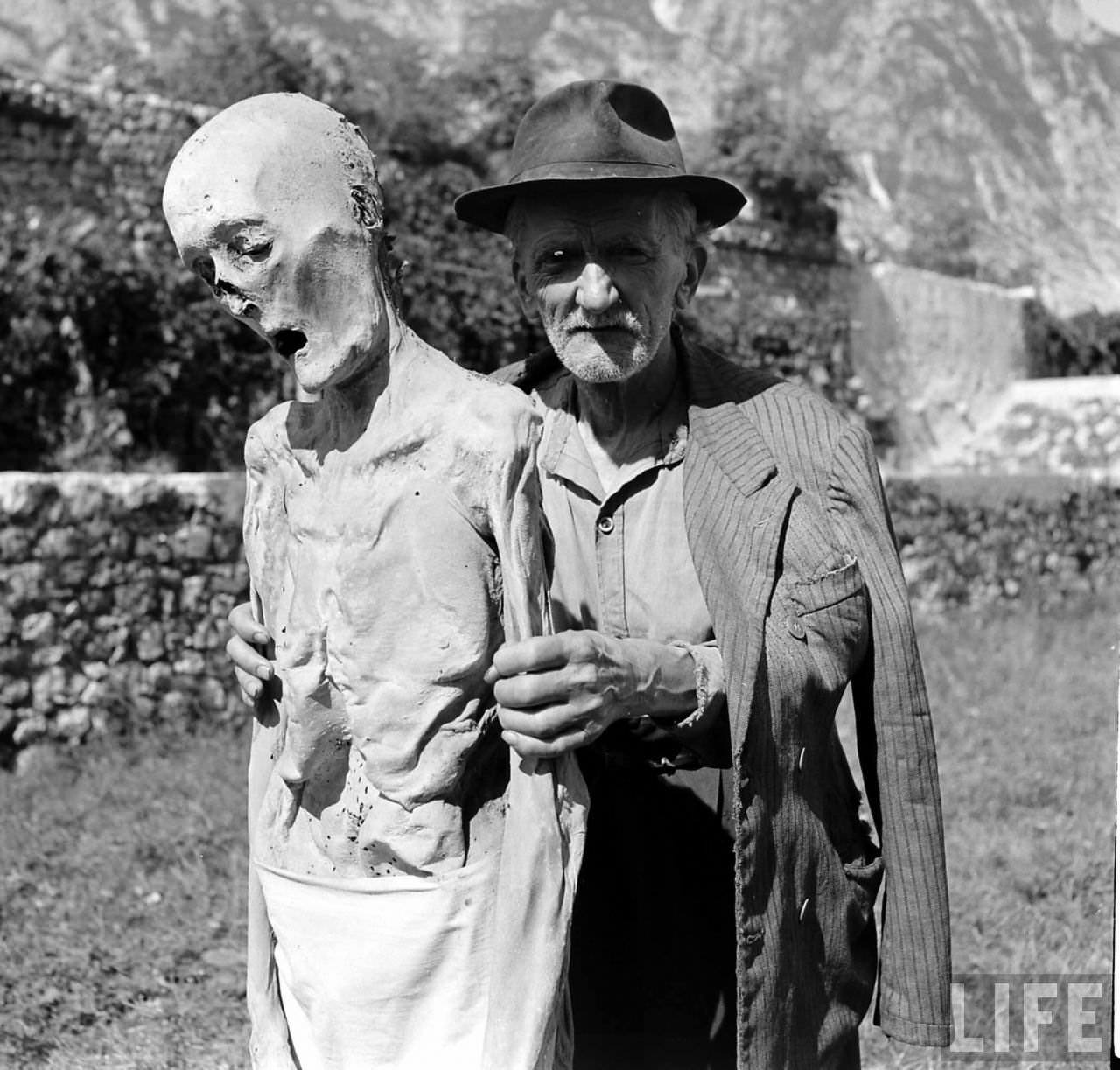 People Living with a Normal Life with Mummies in Venzone, Italy in 1950