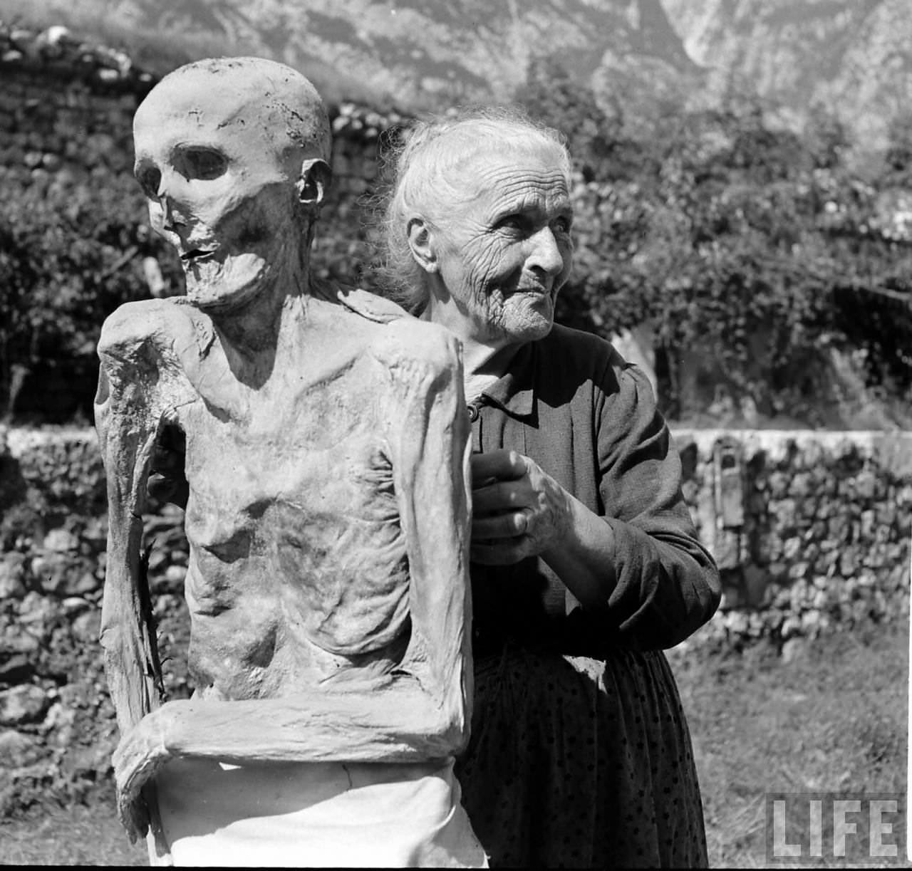 People Living with a Normal Life with Mummies in Venzone, Italy in 1950