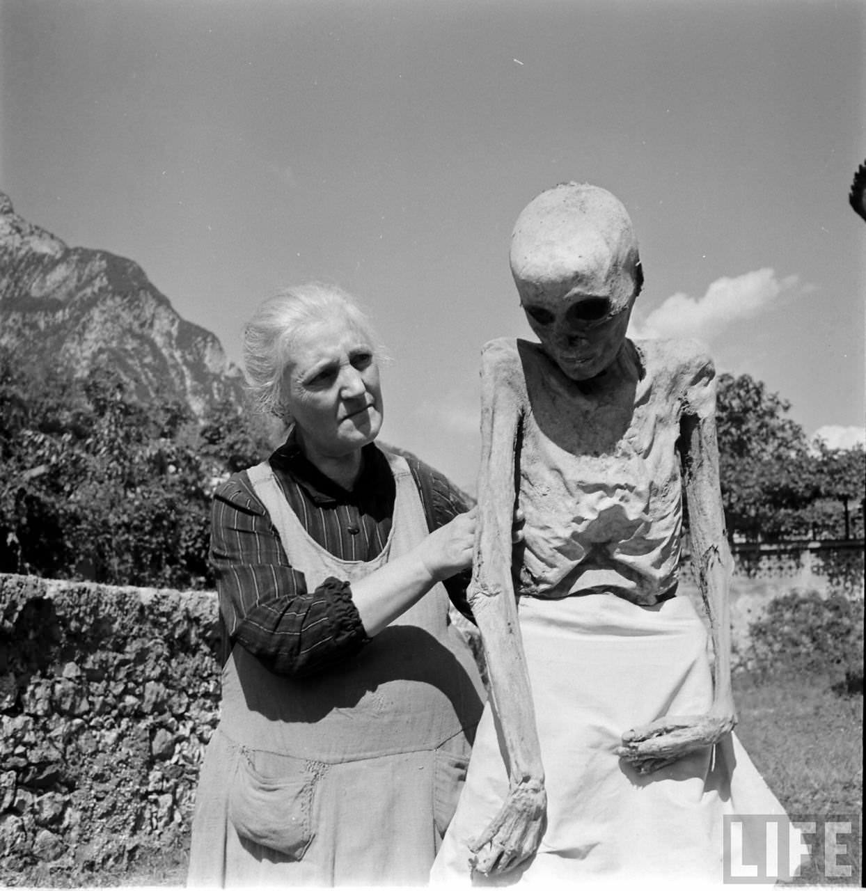 People Living with a Normal Life with Mummies in Venzone, Italy in 1950