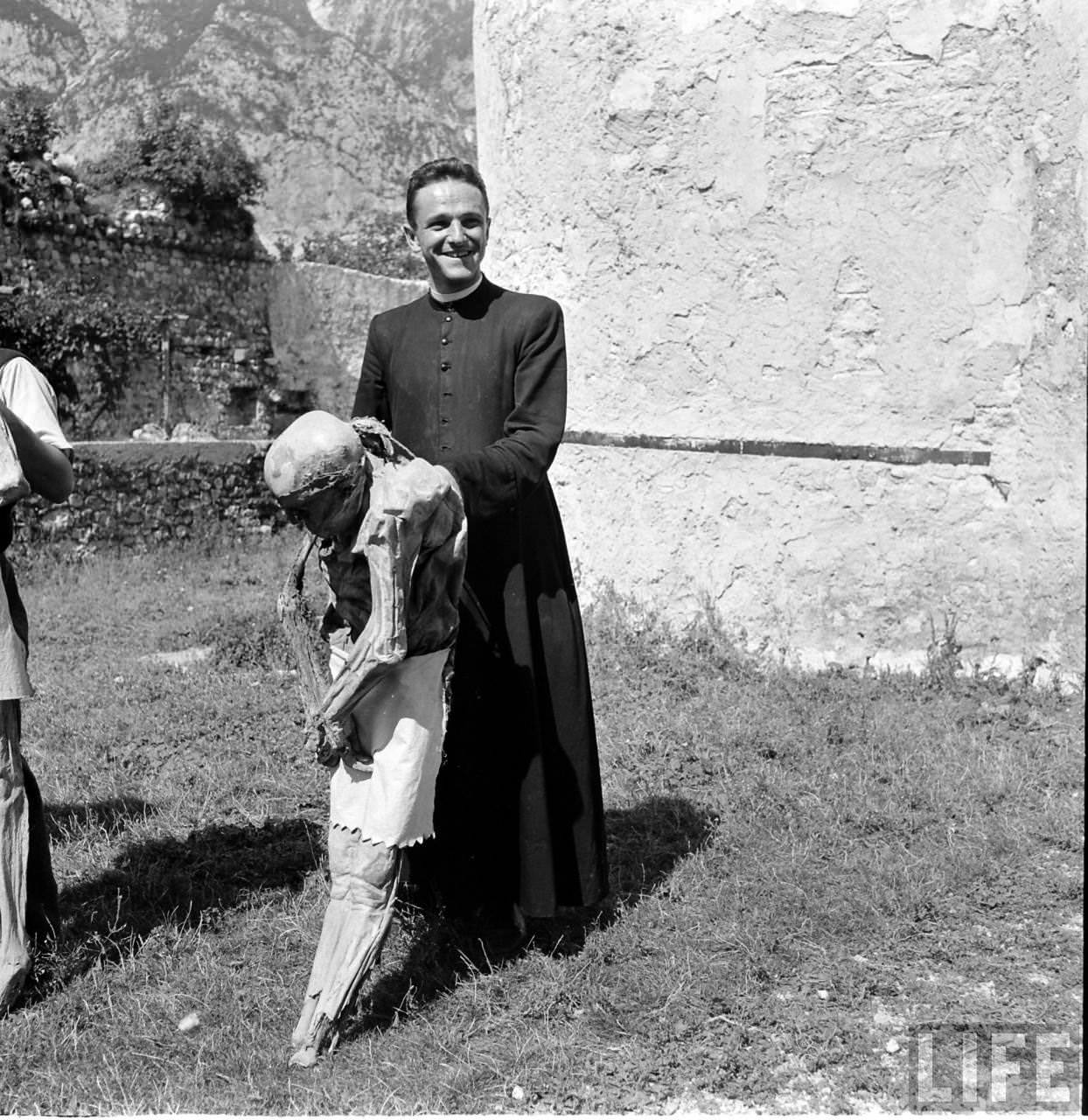 People Living with a Normal Life with Mummies in Venzone, Italy in 1950