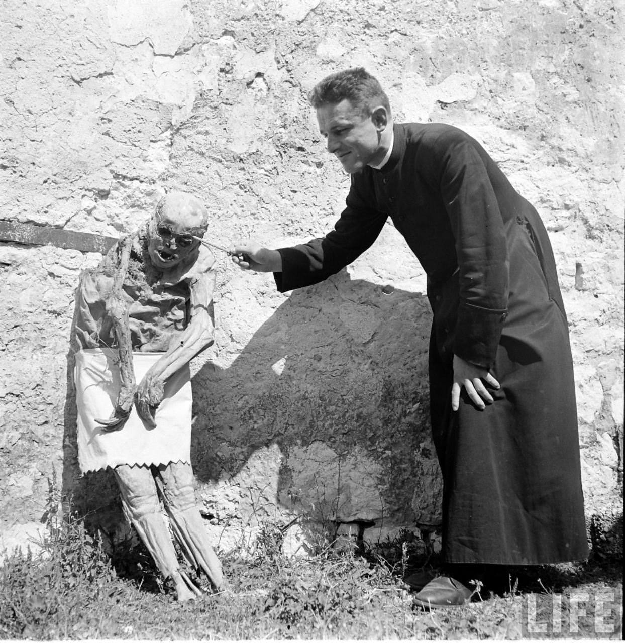 People Living with a Normal Life with Mummies in Venzone, Italy in 1950