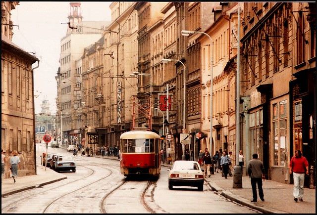 A tram travels through the Nové Město