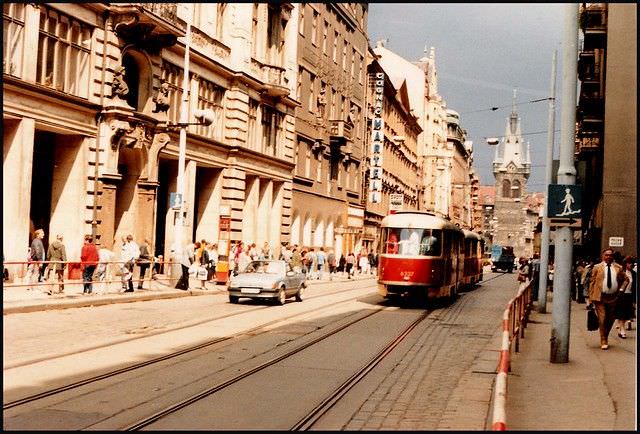 A tram trundles along Jindrisska in the Nové Město