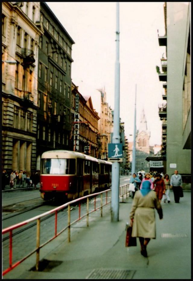 A tram trundles along Jindrisska in the Nové Město