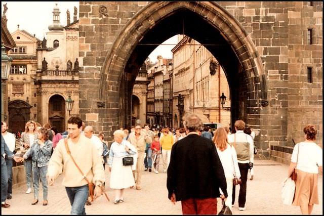 Karlovy Trida through the Bridge Tower arch