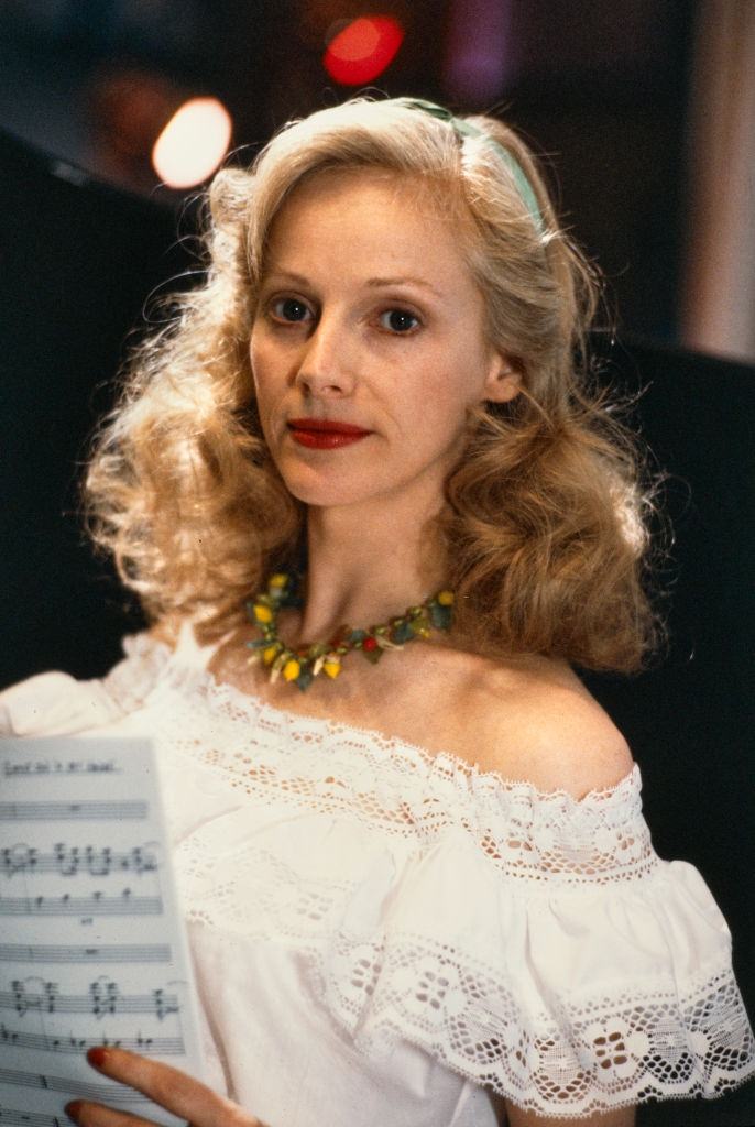 Sondra Locke in a white dress, 1982.