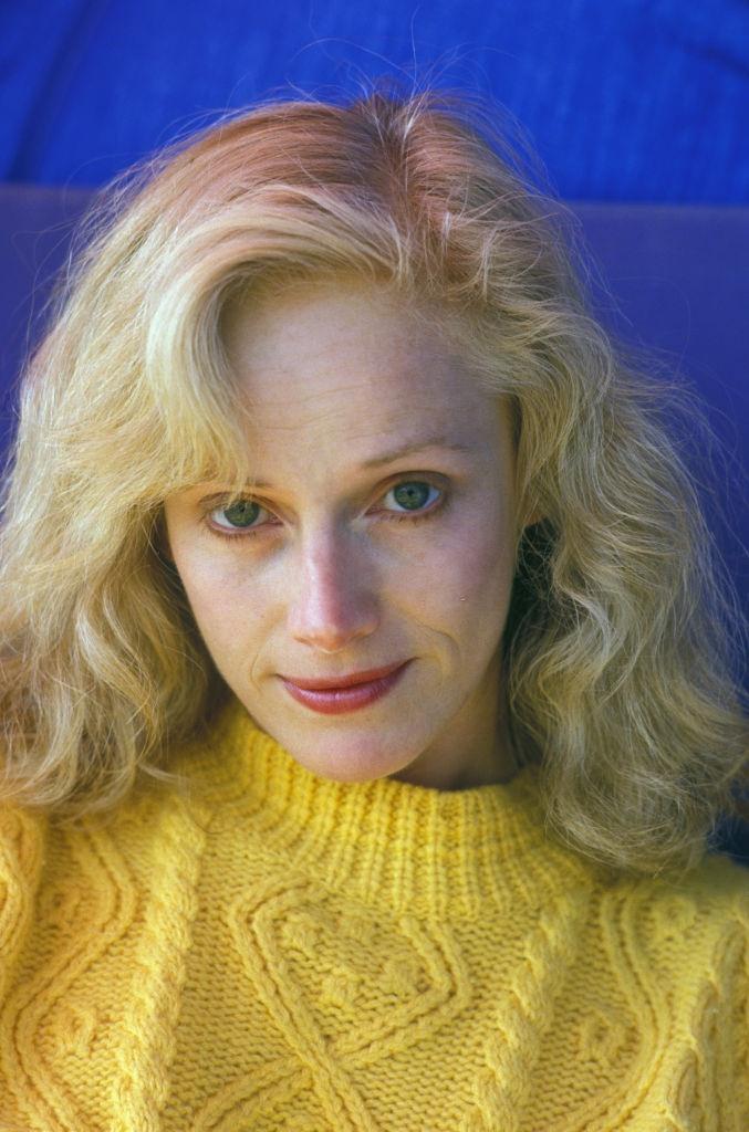 Sondra Locke in yellow sweater, 1986.