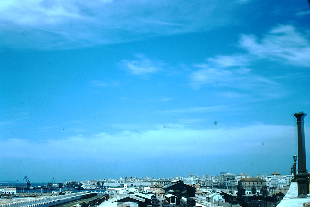 Rail yards and Harbor, Cadiz. Spain, 1954