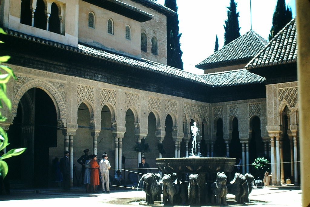 Lion Fountain Courtyard of Alhambra, Spain, 1954
