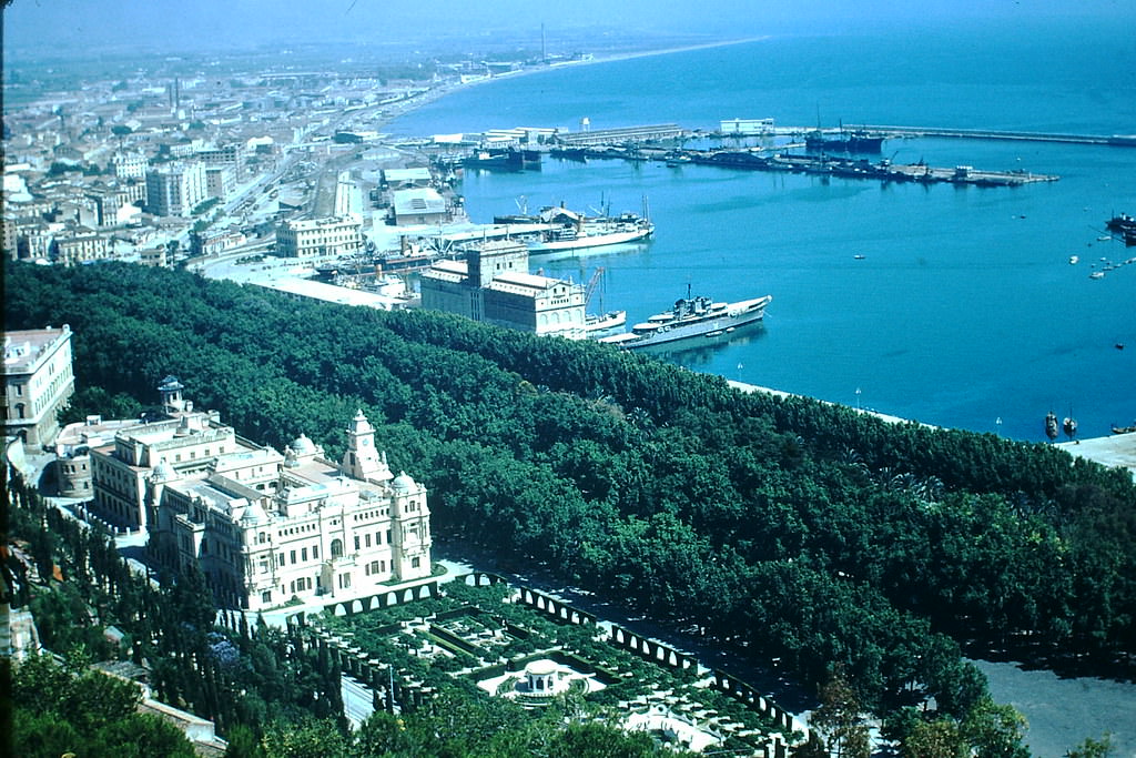 Mallaga Harbor and City, Spain, 1954