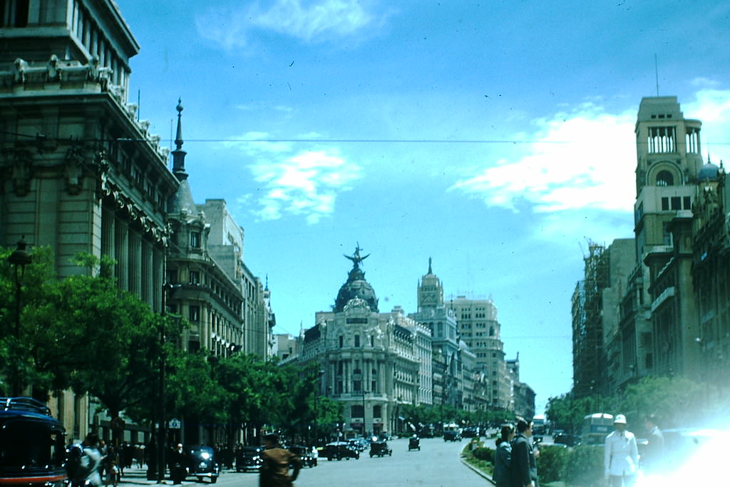Calle Alcala Toward Bus. Madrid, Spain, 1954