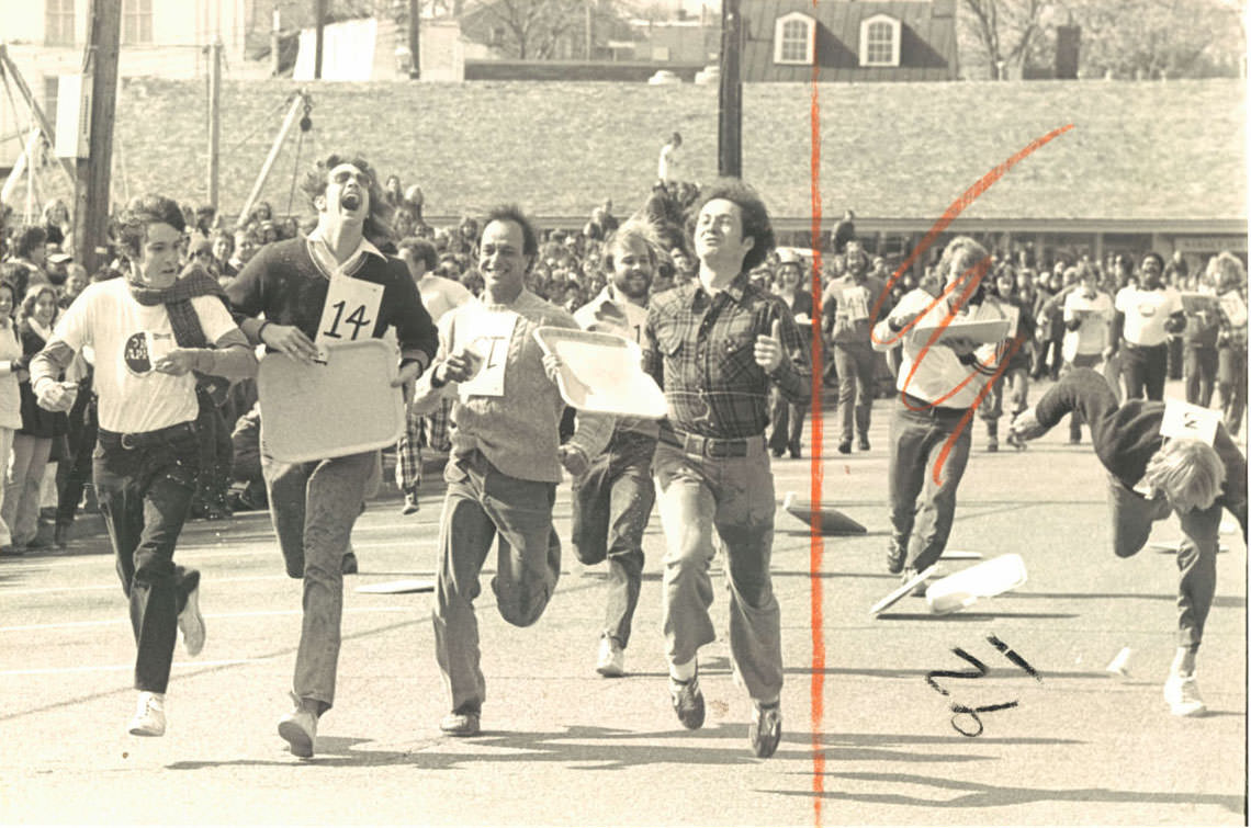 Don’t spill it: it’s precious. Forty out of breath sprinters tried to go 100 yards without spilling their beer from tray borne cups during the 8th annual Great Annapolis Beer Race, celebrating St. Patrick’s Day.