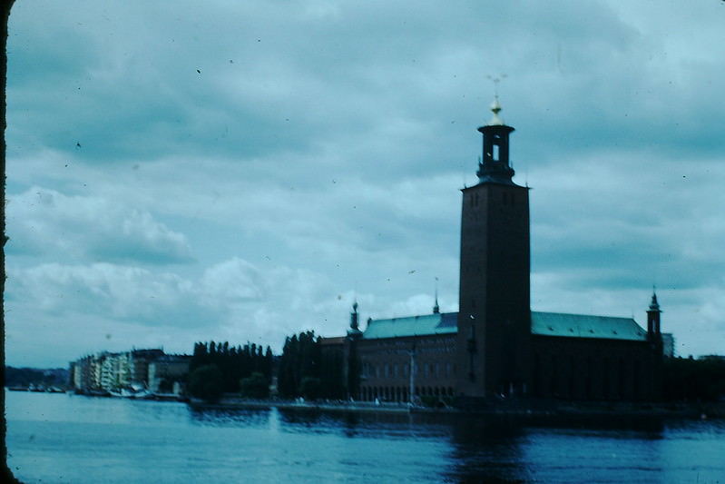 City Hall on Lake Malaren, Stockholm, Sweden, 1954