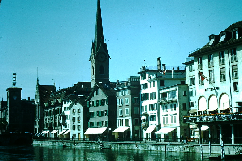 Limmat River and Church, Zurich, Switzerland, 1954