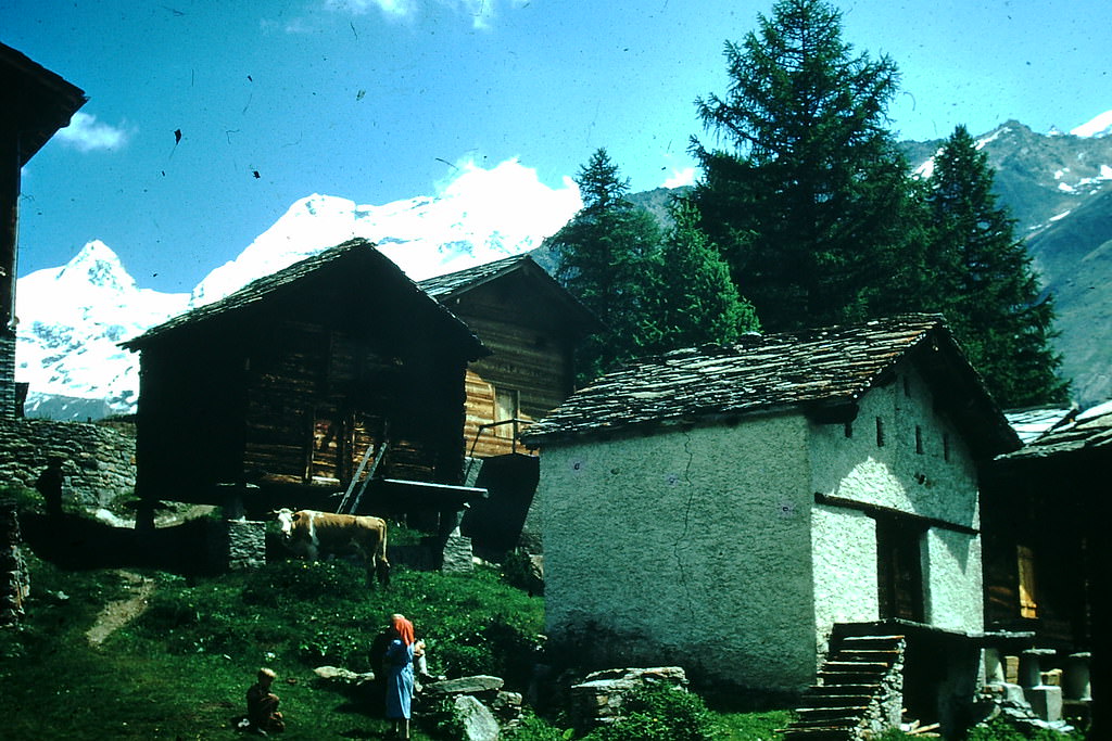 Swiss Scene in Saas Fee, Switzerland, 1954
