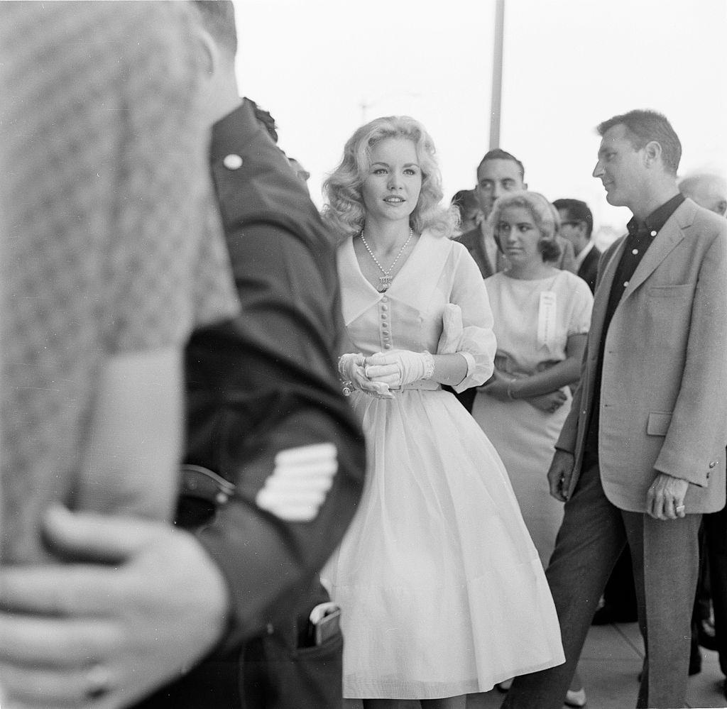 Actress Tuesday Weld attends her movie premiere of "The Five Pennies" in Los Angeles, 1959.