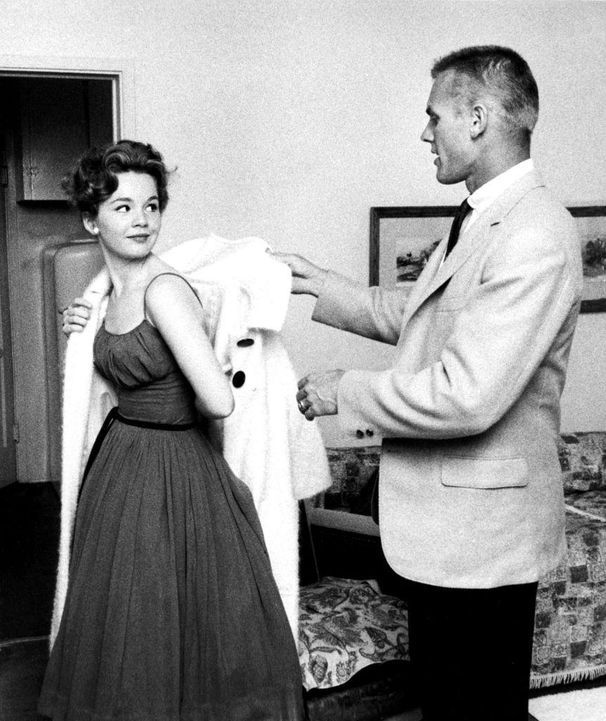 Tuesday Weld with Tab Hunter in backstage of a TV show in 1959.