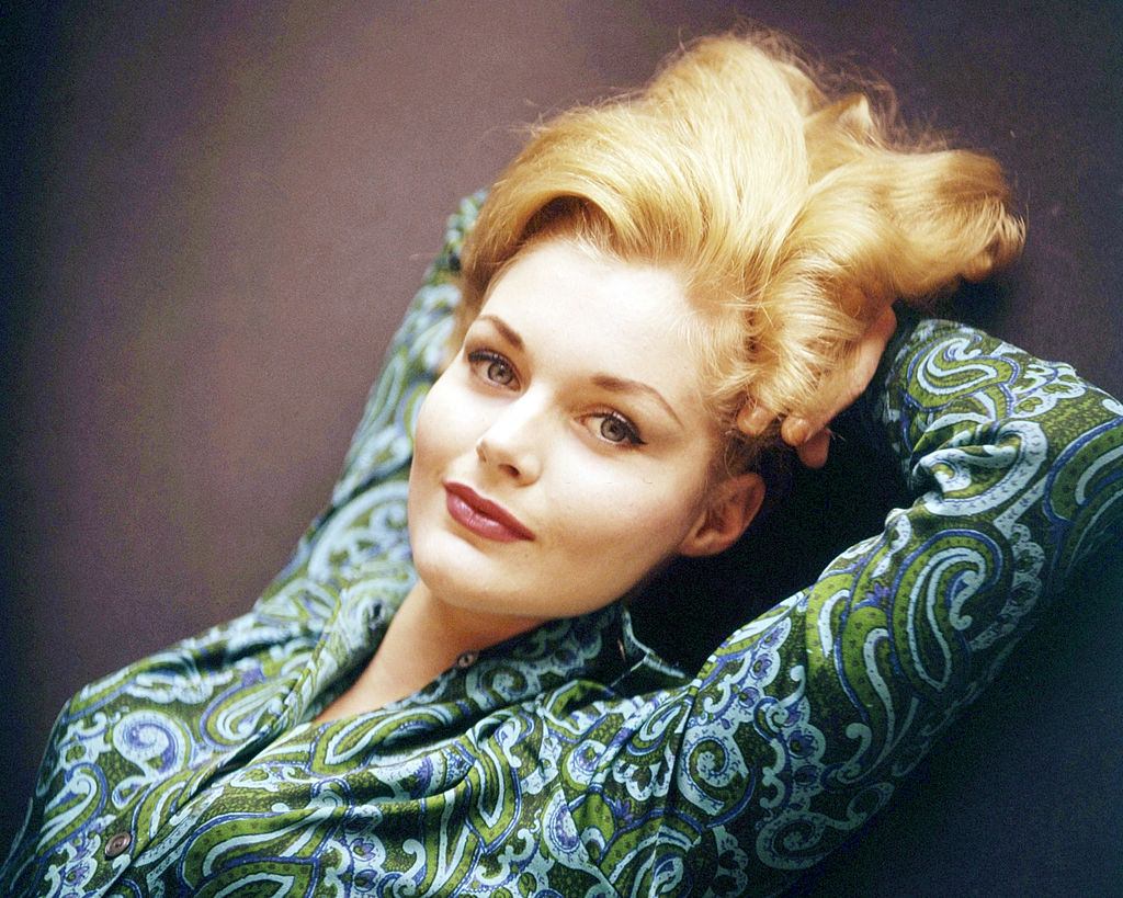 Tuesday Weld wearing a paisley shirt, 1965.