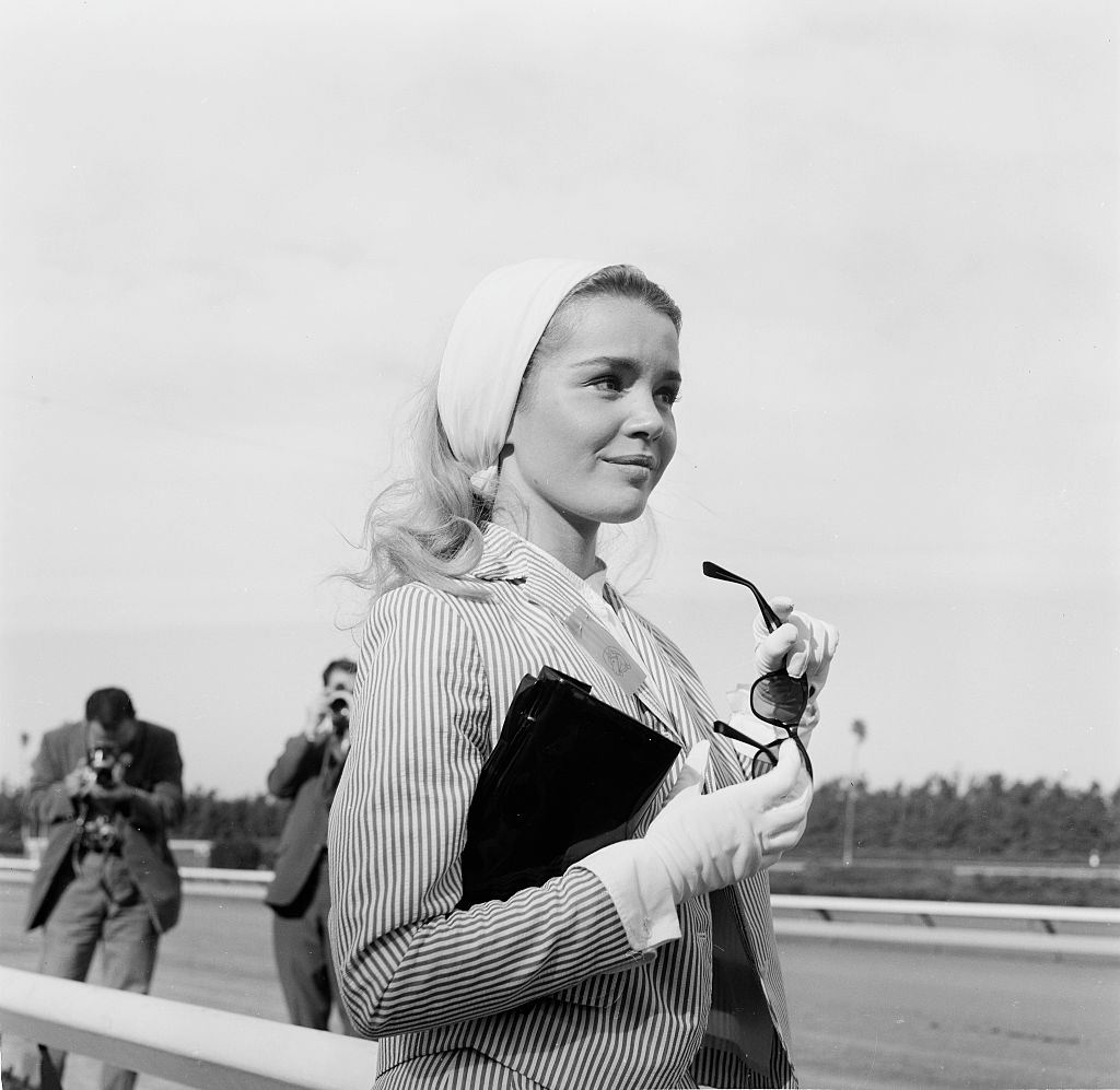Tuesday Weld attends a horse race in Los Angeles, 1961.