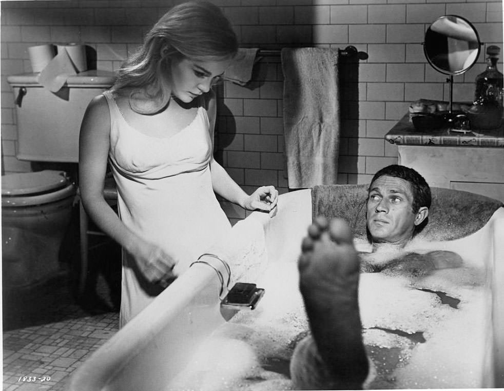Tuesday Weld with Steve McQueen n a scene from the film 'The Cincinnati Kid', 1965.